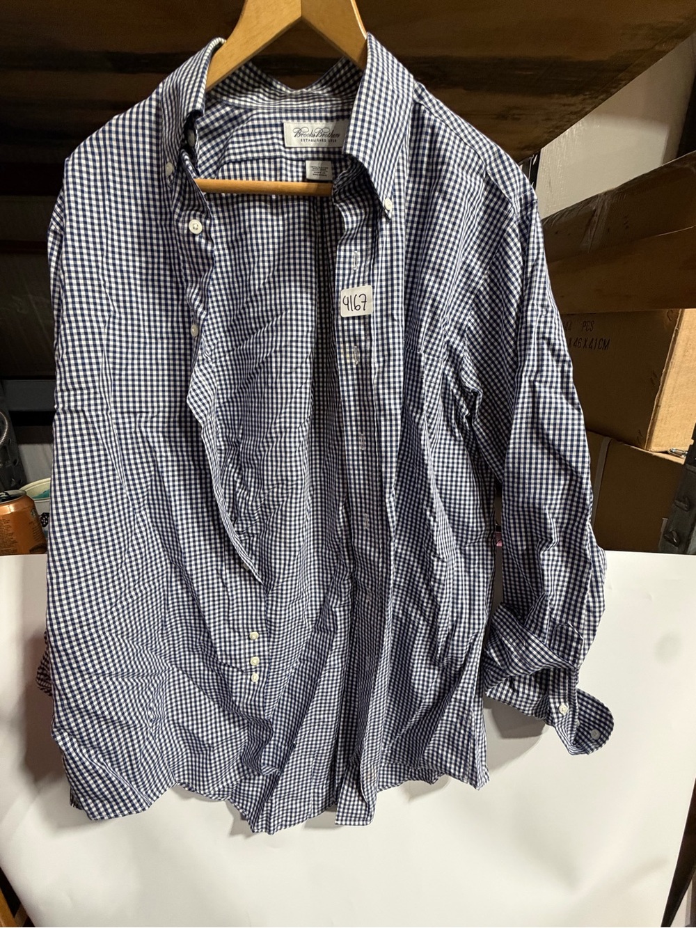 #4167-Brooks Brothers Navy and White Gingham Button-Down Shirt